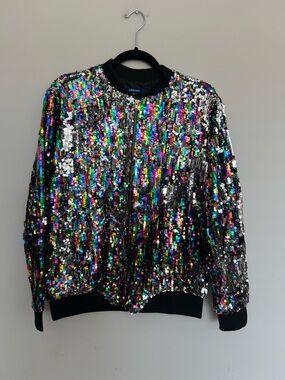 Cresay Multicolor Sequin Bomber Jacket Size M